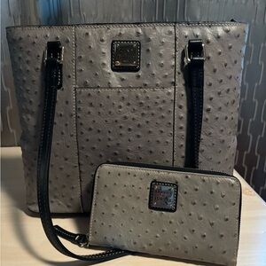 Dooney Bourke GRAY Ostrich Embossed Leather Purse and Matching Wallet!